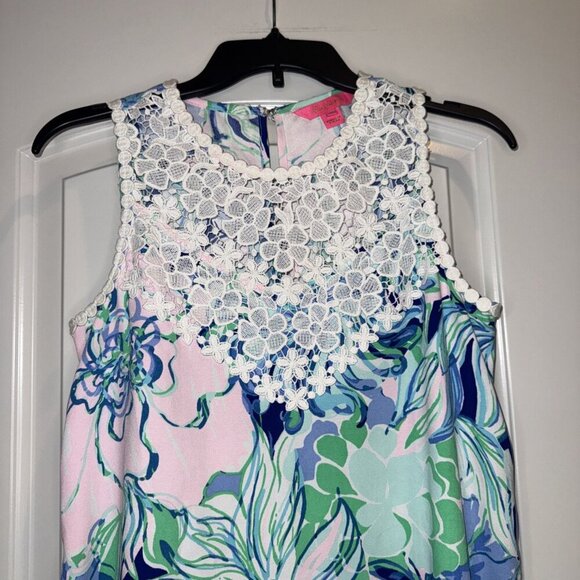 Lilly Pulitzer Women’s Nala Soft Floral w/ Lace Party Shift Dress Sz 0 - Picture 2 of 9